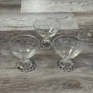 Vintage Boopie Glasses Etched Dot Footed Dessert Cups Mid Century Set of 3